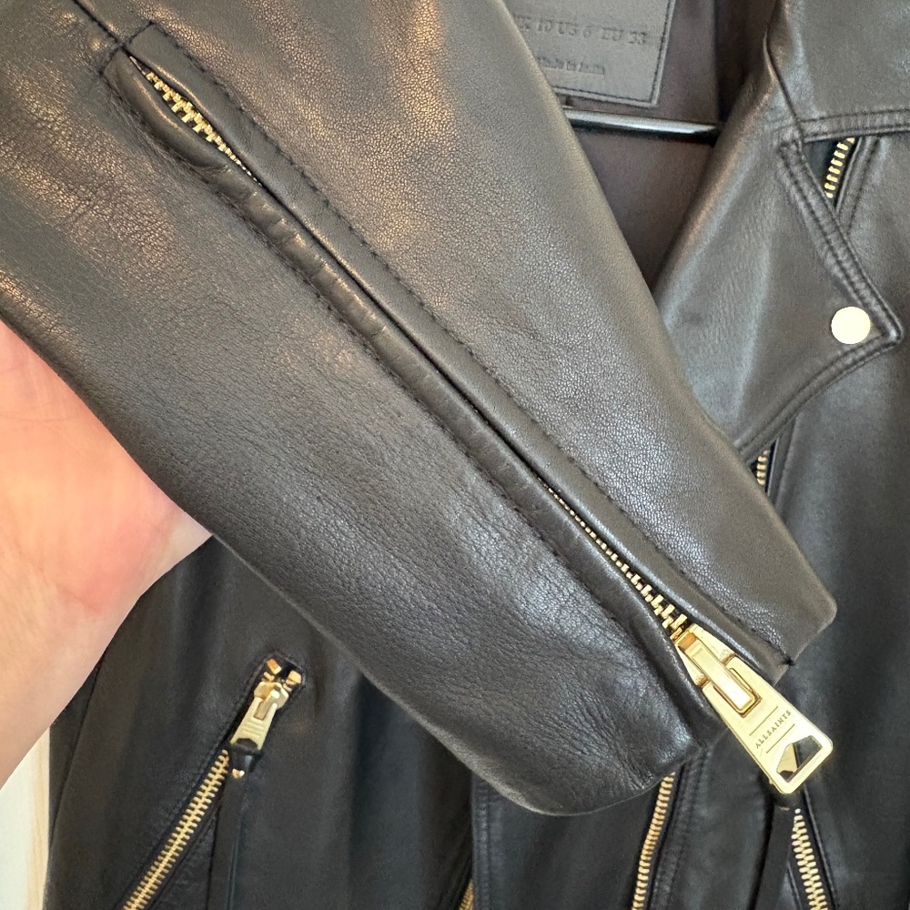 All Saints Dalby Leather Biker Jacket Gold Hardware - Picture 7 of 9